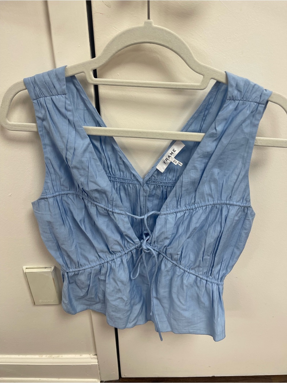 Frame Denim Light Blue Tie-Front Sleeveless Peasant Top size x small